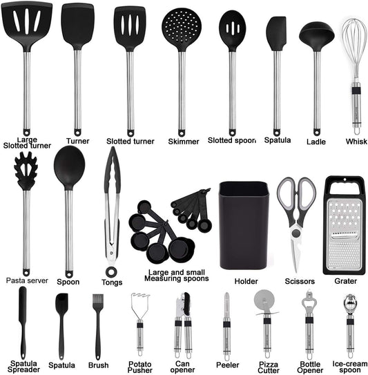 Kitchen Utensils Set - Silicone Kitchen Utensils - 33 Pieces Kitchen Gadgets and Spoons for Non-Stick Cookware - Silicone and Stainless Steel Spatula Set - Best Kitchen Utensils,