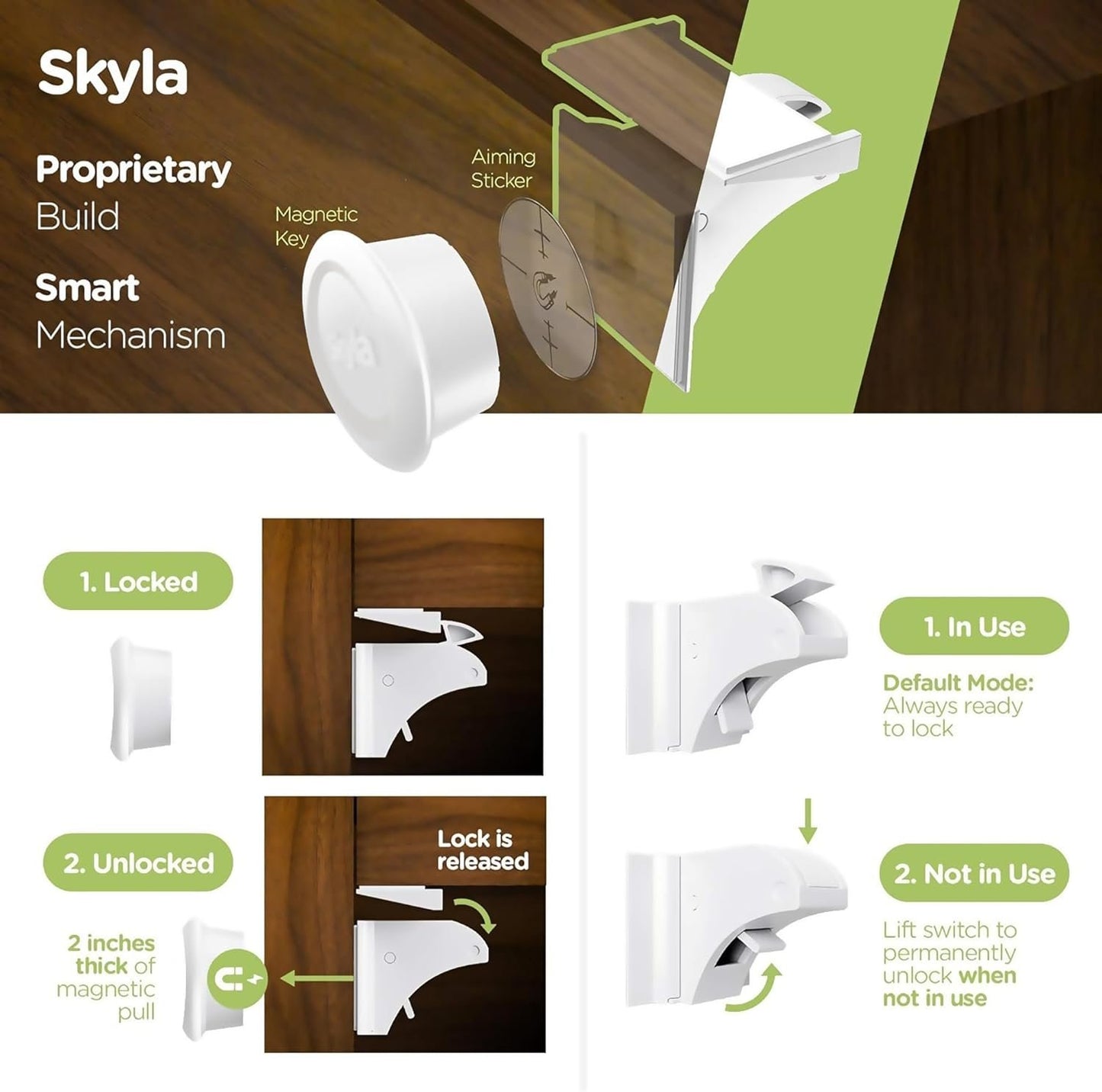 ELLA'S Magnetic Cabinet Locks | No Tools Needed - 3M Adhesive | Baby Proofing Kitchen & Child Safety | Quality Design | White