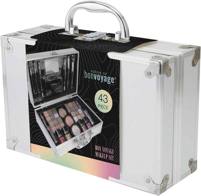 bonvoyage, Bon Voyage Makeup Set 43-Piece Makeup Kit with Mirror, Including Lipsticks, Eyeshadows, Blush, Nail Polishes and More - Portable and Fashionable Metal Case