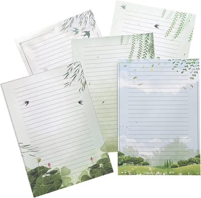 50 Lined Writing Paper Set, Stationery Paper for Writing Letter, 100 GSM Printer Papers, 5 Different Style (11.7 x 8.26")