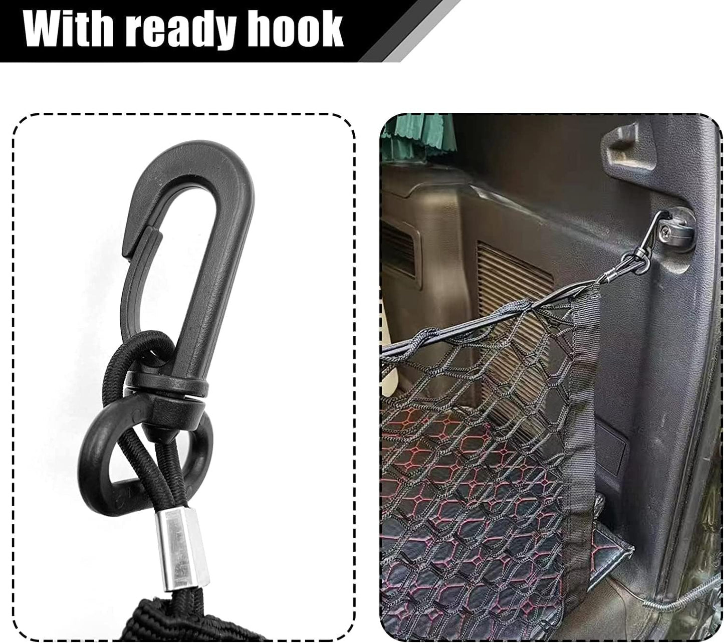 Car Rear Cargo Net, Heavy Duty Cargo Net Stretchable, Adjustable Elastic Storage Organizer Net, Trunk Cargo Storage Net with Hooks, Universal Fit for Car, Vehicle, SUV (35.4"x15.8")