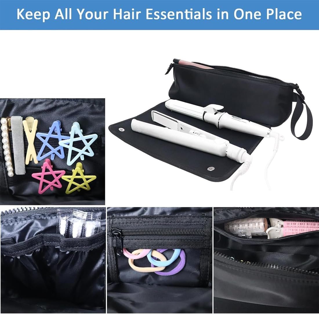 2 in 1 Hair Tools Case With Heat Resistant Mat, Large Travel Bag for Flat Irons, Straighteners, Curling Iron, Haircare Accessories