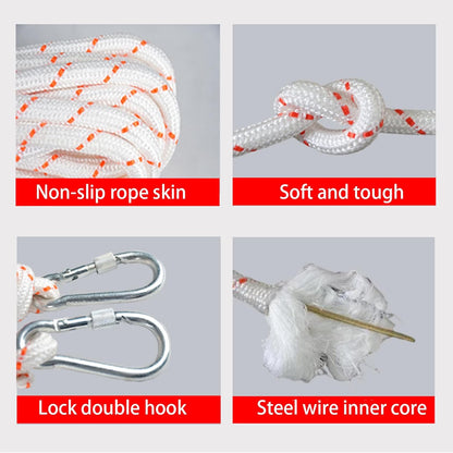 Escape Safety Rope, Steel Wire Core Cord Survival Rope, 0.31 x 0.39 x 0.47 Inch Multifunctional Compact Double Hook Design Portable Rescue Tool, for Hiking, Camping, Construction