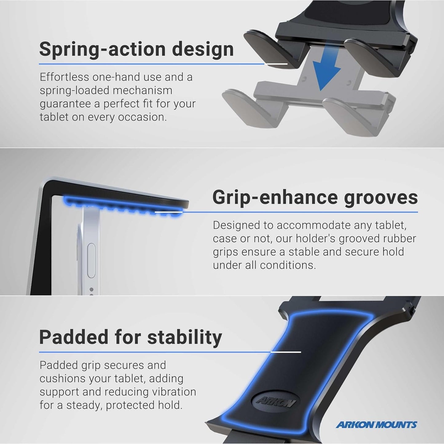 Arkon TAB801 22-Inch Heavy-Duty Aluminum Seat Rail Universal Tablet Mount