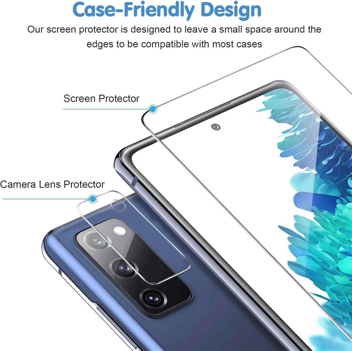 Galaxy S20 FE Screen Protector and Camera Protector, [3 Screen Protectors+3 Camera Protectors][Support Fingerprint] Tempered Glass Screen Protector for Samsung Galaxy S20 FE 5g/4g