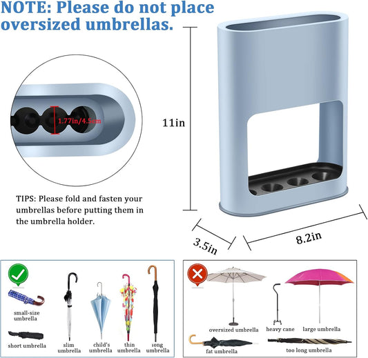 DricRoda Small Space Saving Umbrella Rack with Drip Tray for Decor, Home Office, Entryway - Blue, Holds 4 Umbrellas