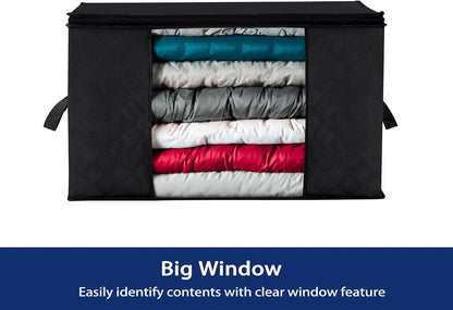 Storage-Bags-for-Clothes Bedding Storage Containers with Zipper Lids, Closet Collapsible Clothing Bins for Linen Blanket, 6 Pack, 90L, Black