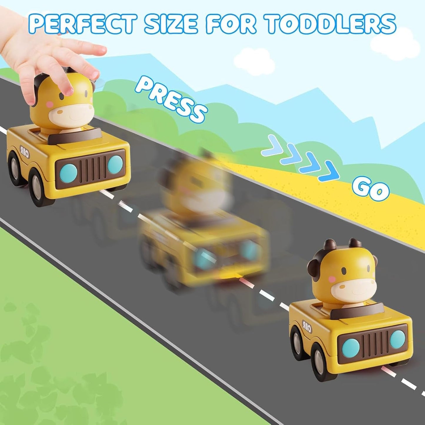 Press & Go Car Toy for Toddlers 1-3, Baby Animal Racing Cars, Infant Play Vehicle Set, Baby Push Go Friction Car Toys for 6-9-12-18 Months, 1st Birthday for 1-2 Years Old Boys