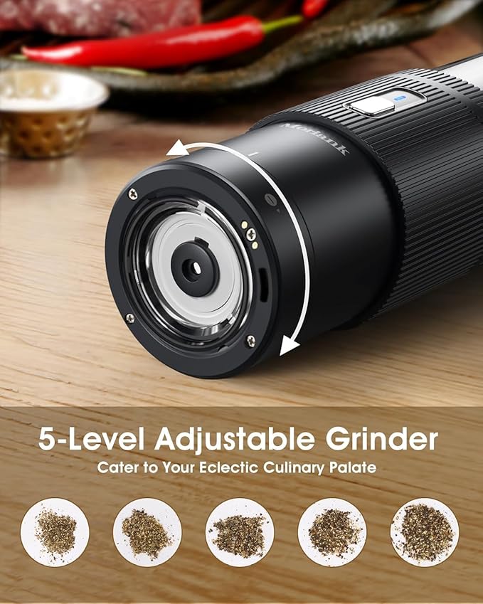 Upgraded Larger Capacity Electric Salt and Pepper Grinder Set, Rechargeable Salt and Pepper Grinder Set with a Brilliant Charge Base, Adjustable Coarseness, Efficient Kitchen Gadgets, Iron Gray
