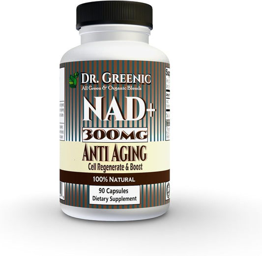 Dr. Greenic 99% Pure NAD+, 300mg - One Capsule Serving - 90 Caps NAD Supplement for Anti Aging, Cell Regenrate & Boost, with (Eurofins Scientific - COA Purity HPLC - 99.90%) NMN Alternative
