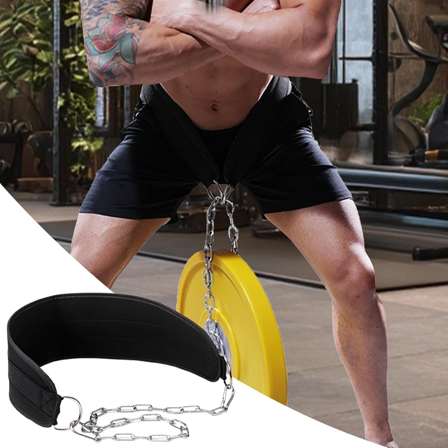 Weight Training Belt, Squat Fitness Gear, Steel Chain Support, Ergonomic Waist Fit, Heavy Load Capacity, Black, Great for Deadlifts, Calisthenics, and Home Gym Workouts
