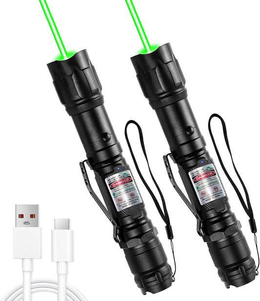 MIPREZT [2 Packs] Rechargeable Professional Green Beam Flashlight Long Distance Range for TV/LED/LCD Screens Tactical Flashlights Presentation Office/Outdoors/Astronomic/Construction 2