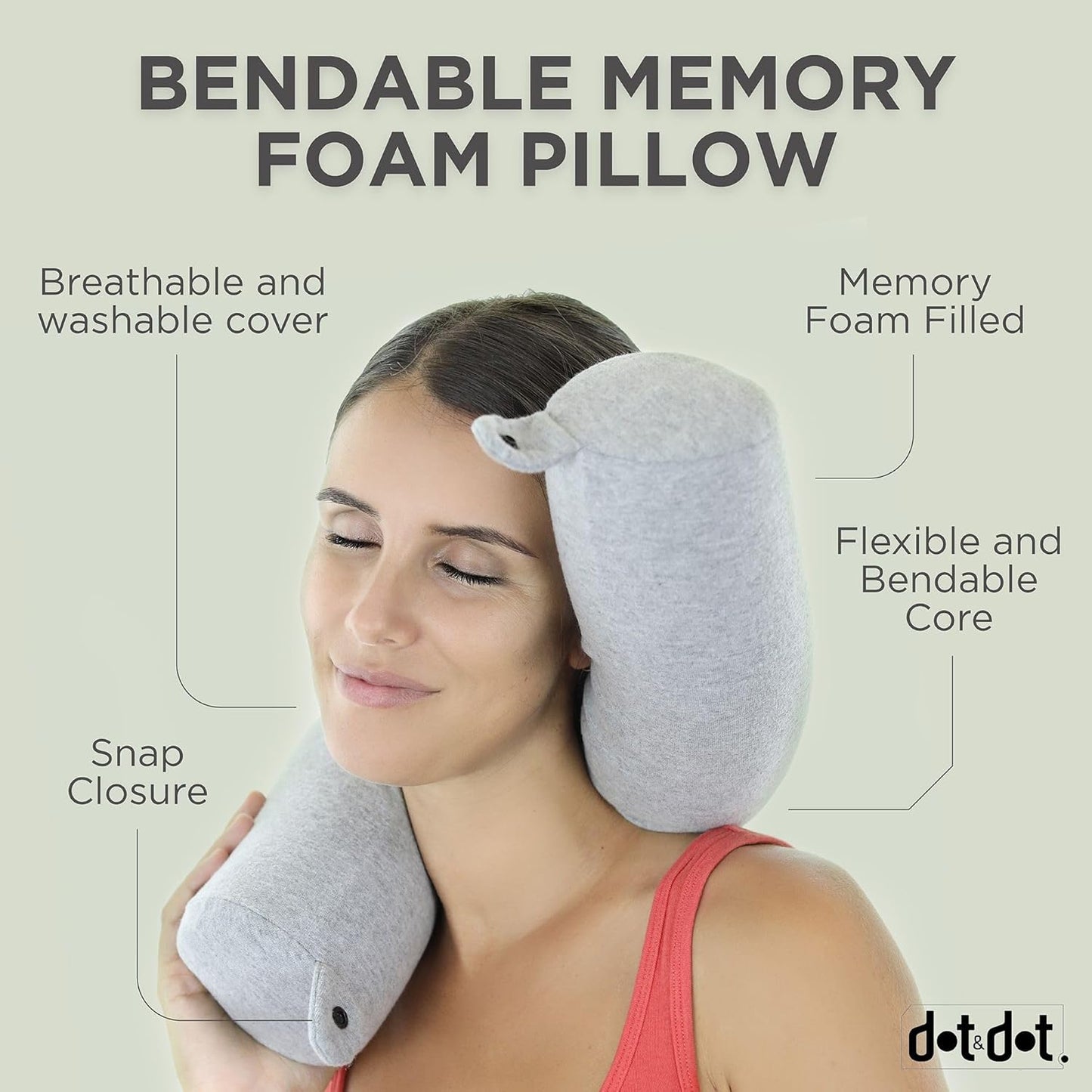Twist Memory Foam Travel Pillow for Neck Chin Lumbar and Leg Support - for Traveling on Airplane Bus Train or at Home - Best for Side Stomach and Back Sleepers - Adjustable Bendable Roll Pillow