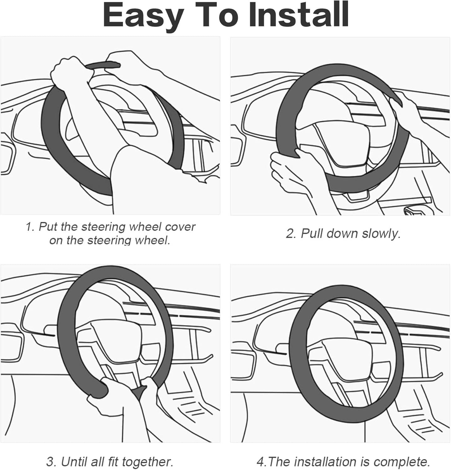 Car Steering Wheel Cover, Suede Car Interior Accessory for Driverse Car, Anti-Slip Breathable Full Surround Leather Steering Wheel Covers Protector for 14.5"-15" Universal Fit (Black-D Shape)