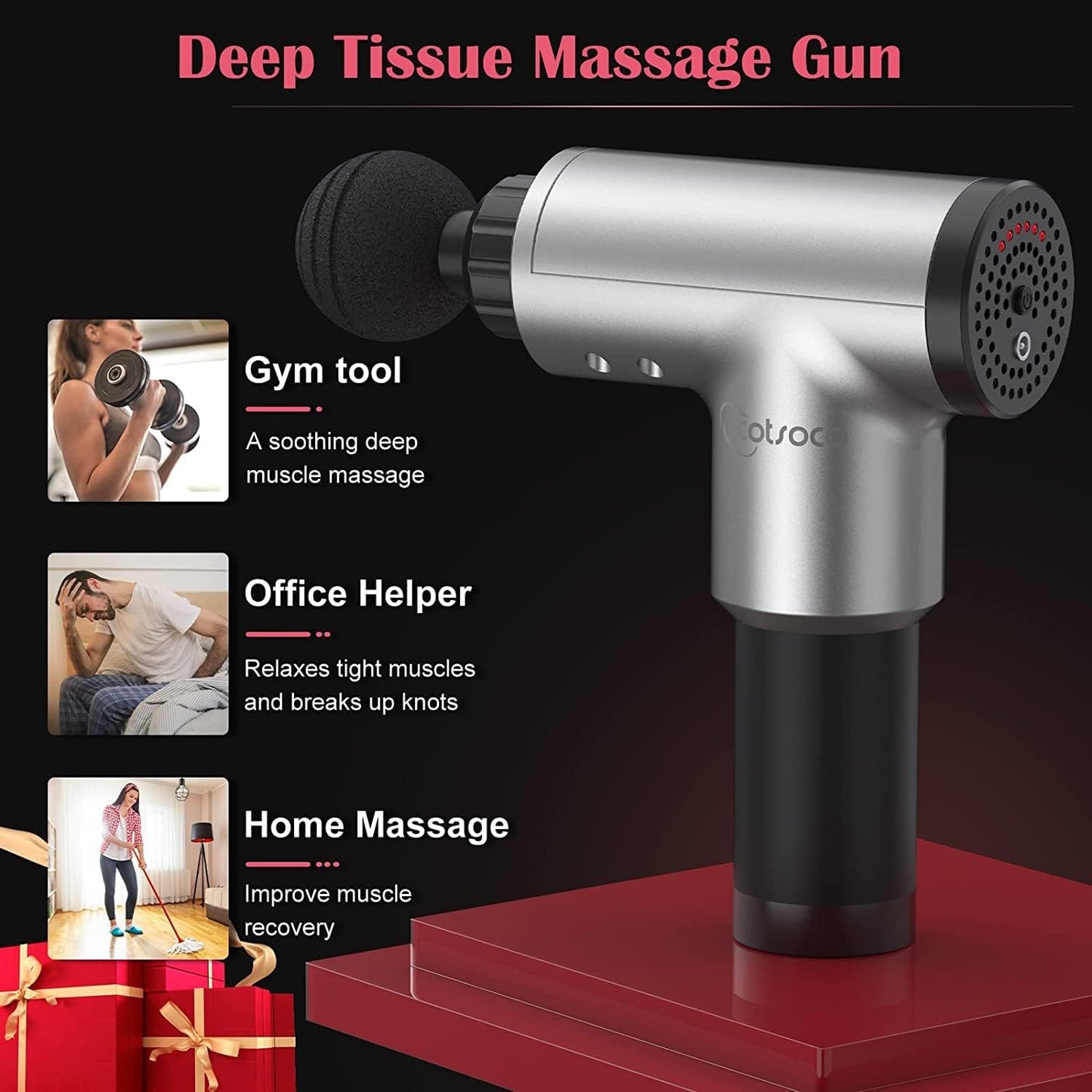 Electric Massage Gun, Rechargeable Deep Massager Massager with 4 Massage Heads for Body Pain Relief and Sports Body Massage