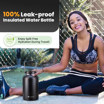 Luxgola 128 oz Insulated Water Bottle with Straw Lid and Handle, One Gallon Stainless Steel Double Vacuum Water Jug for Hot & Cold Drinks - Sweat Proof, Great for Travel, Hiking, Camping - Olive Green