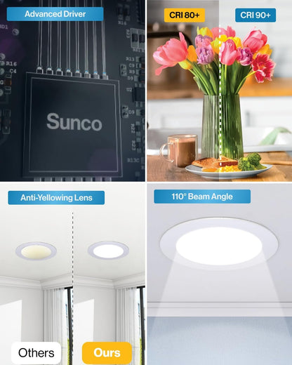 Sunco Lighting 12 Pack 4 Inch Slim LED Downlight with Junction Box,10W=60W, 650 LM, Dimmable, 3000K Warm White, Recessed Jbox Fixture, Simple Retrofit Installation - ETL & Energy Star