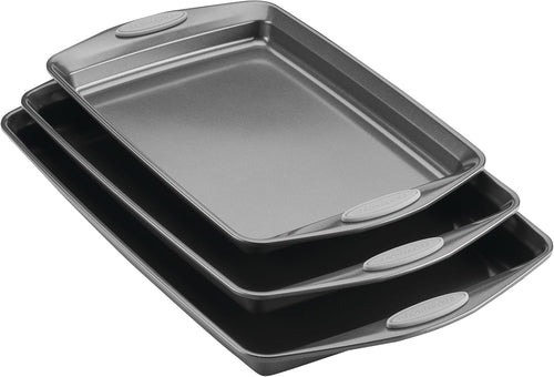 Rachael Ray 47577 3-Piece Cookie Pan Steel Baking Sheet Set, Sea Salt Gray Grips