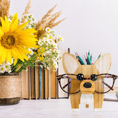 Creative Animal Glasses Stand, Wooden Corgi Eyeglass Holder, Spectacle Display Rack, Sunglasses Display Rack for Home Office Desk Decor Accessories
