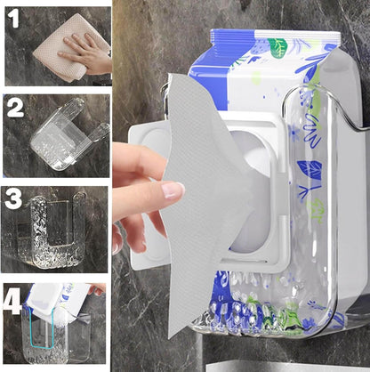 WADY Wall Mounted Wipes Holder Wipes Wall Mounted Holder Bathroom Wipes Holder Toilet Wipes Holder Punch-Free Wipes Dispenser Kitchen Wipes Storage Box Wipes Organizer Container (Transparent gray)