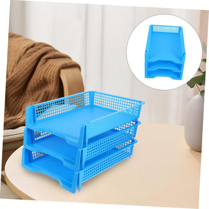 SEWACC 3pcs Stackable Plastic File Trays for Desk Elegant Paper Organizer for Classroom Office Use and Easy to Maintain Minimalist Design for Efficient Workspace Organization