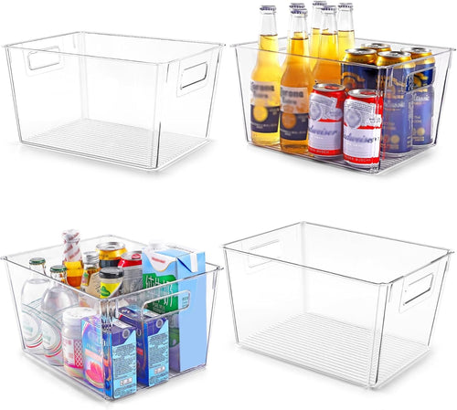 Feshory 4 Pack Extra Large Clear Pantry Storage Containers Organiser(XL) for Closet, Pantry, Under Sink, Bathroom - Plastic Storage Bins with Handle for Cupboard Kitchen & Home Organisation