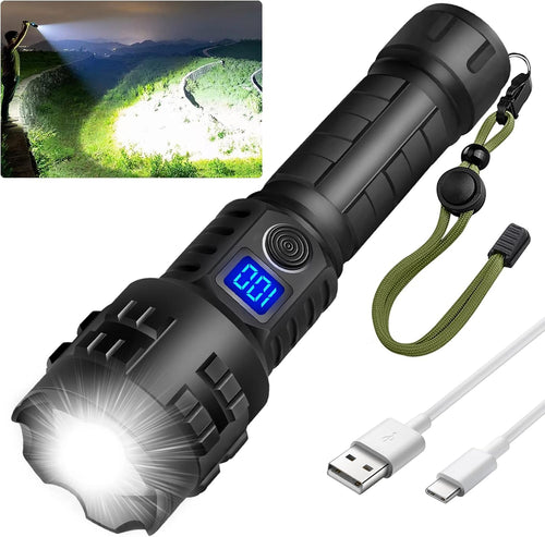 Super Bright Flashlight High Lumens Rechargeable, 100000 Lumen Xhp70.2 Powered Led Flashlights Brightest Flash Light, AHHZDZQ Powerful Handheld Tactical Flashlights for Camping, Emergency