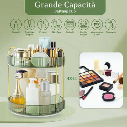 Boxalls 360° Rotating Makeup Organizer, Large Capacity Makeup Organizer, Bathroom Makeup Organizer, Desktop Makeup Storage Box Cream Display (2 Tiers, Green)