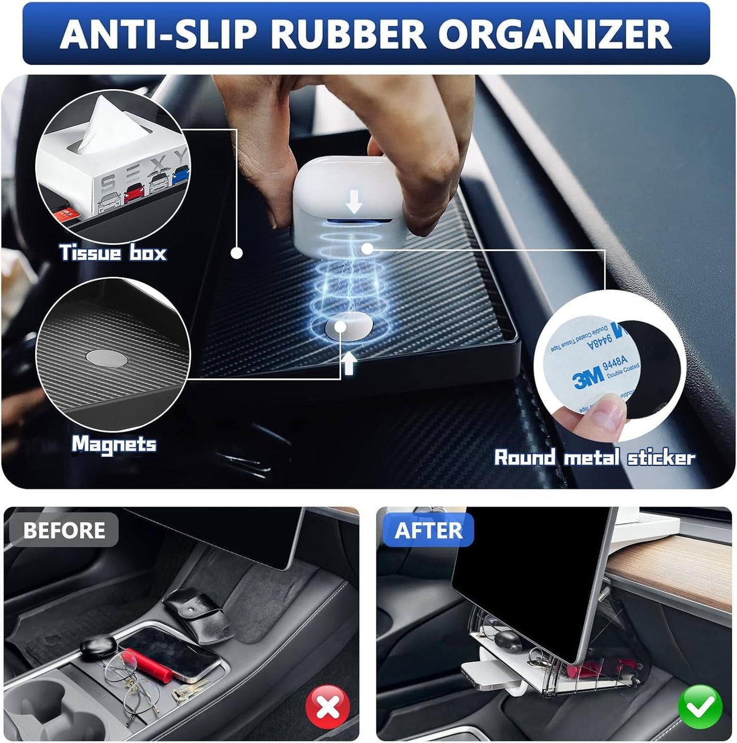 Car Center Console Organizer for Tesla Model 3 Model Y, Magnetic Tray Under Screen Storage Box Dashboard Holder for Tesla Interior Accessories