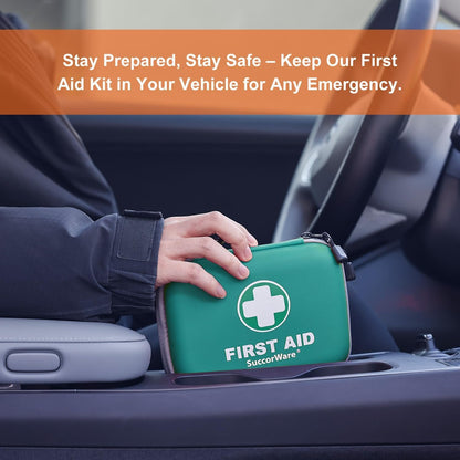 SuccorWare 150 Pieces Mini First Aid Kit - Small Medical Kit with Hard Shell - Emergency First Aid Kit for Car, Travel, Home, Outdoor, Office, Camping, Hiking (Green)