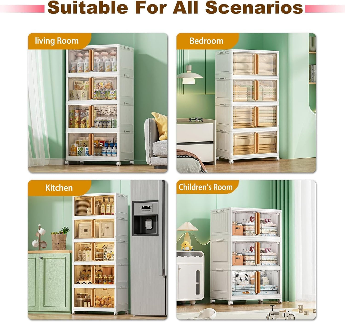 Storage Bins with Lids - 4-Tier Closet Organizer Stackable Bathroom & Bedroom Boxes, Space-Saving Water-Resistant Storage Box with Handles & Wheels for Toilet, Dorm, Home Organization