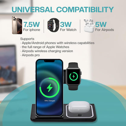 Airelax 3-in-1 Wireless Charger Apple Watch Charger, Foldable Wireless Charging Station, Fast Mobile Phone Chargers, Compatible Wireless Phone Charger for iPhone 12-16, Airpods Pro/4/3/2, Apple Watch