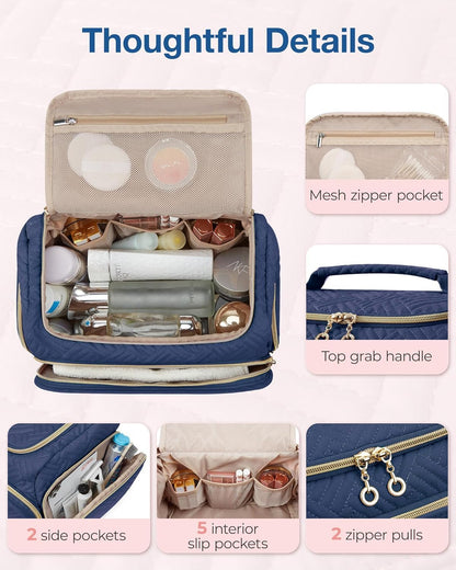 bagsmart Travel Toiletry Bag for Women, Cosmetic Bag Makeup Bag Organizer with Handle, Travel Bag for Toiletries, Travel Accessories, Full Sized Container, Navy, Large, Fashion