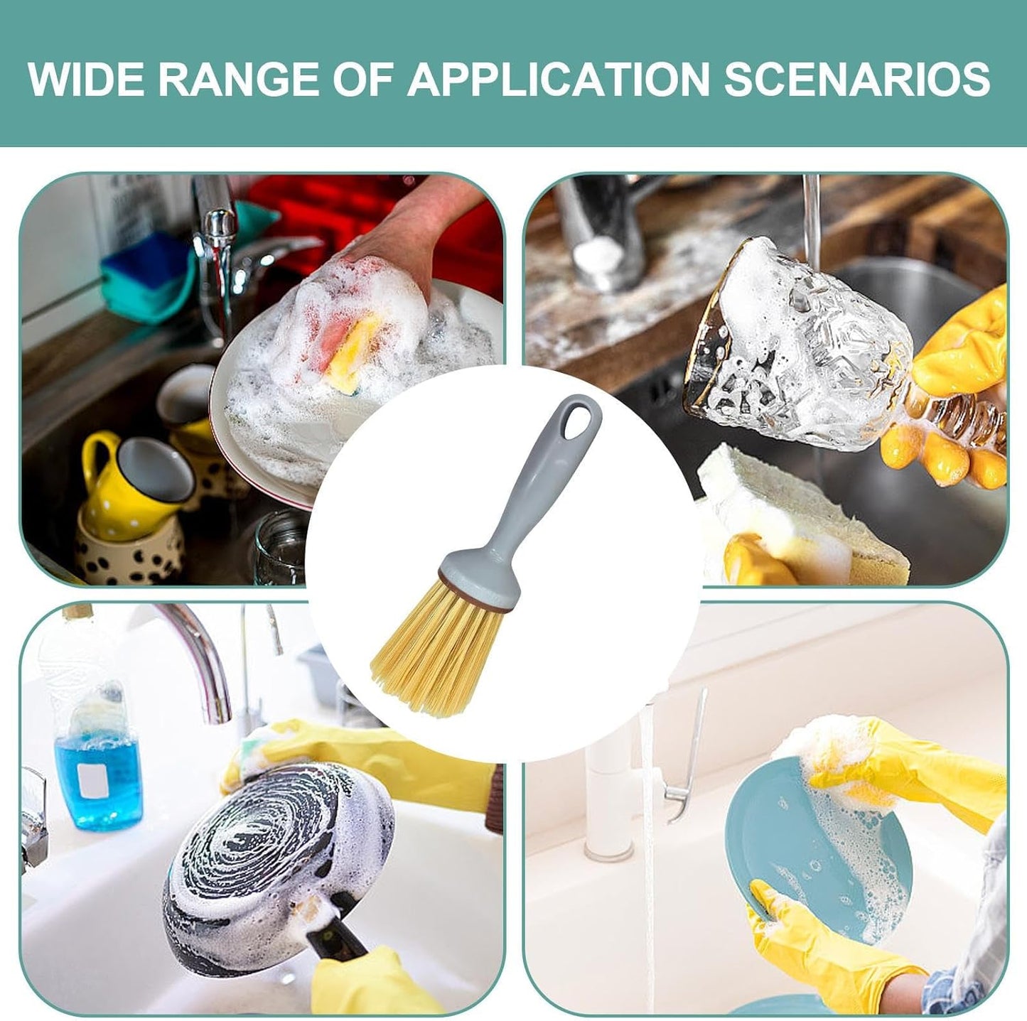 Dish Scrub Brushes, Pot Scrubber with Ergonomic Handle, 8.27x2.95 Inches, Multipurpose Non-Scratch Cleaning Brush for Cookware Utensils Kitchen Sink Pan Home Daily Cleaning