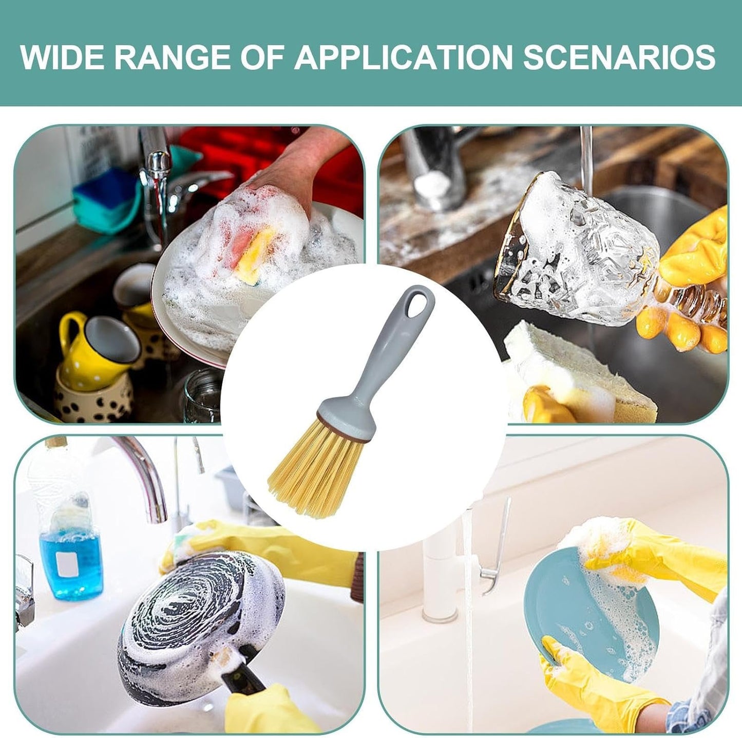 Kitchen Scrub Brush, Ergonomic Cleaning Tool, Heavy Duty Sink and Cookware Scrubber, Multi Purpose Household Cleaner for Stove, Pot, Edge and Angner Detailing, 8.27 x 2.95 in