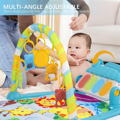 Besswin Baby Gyms Play Mat, Activity Center with Portable Play Piano Gym Mat & Lights Toy,Five Hanging Toys for Interactive Play Soft, Infant Tummy Time Mat Perfect Baby Toys for Age 0+（518A-25）