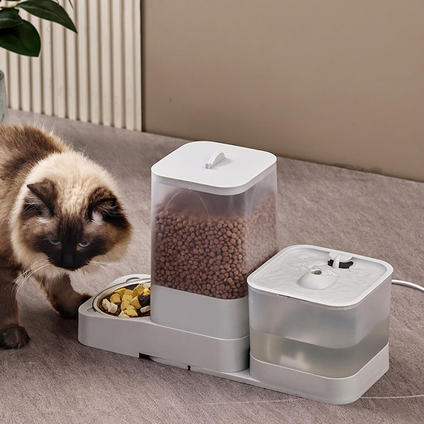 Auto Cat Feeder | Cat Food Feeder Water Dispenser - Drinker Waterer Large Capacity Pet Supplies, Storage Container for Kitten Puppy Feeding Watering