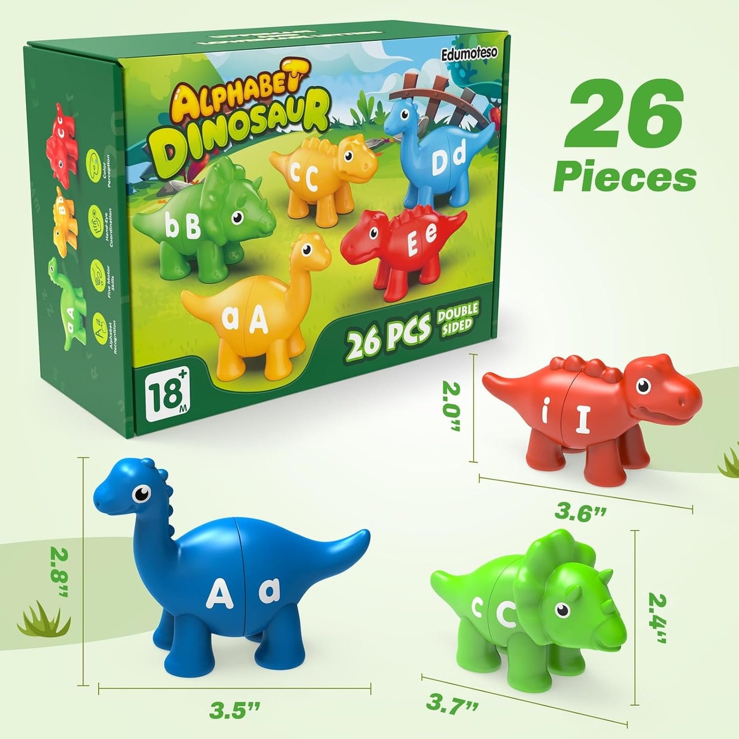 Learning Toys for 2 3 4 5 Year Old, 26PCS Dinosaur Alphabet Learning Toys with Uppercase and Lowercase,Preschool Activities Montessori Fine Motor Toys for Toddlers Kids Age 18M+ Boys Girls Gift