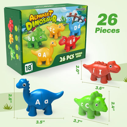 Learning Toys for 2 3 4 5 Year Old, 26PCS Dinosaur Alphabet Learning Toys with Uppercase and Lowercase,Preschool Activities Montessori Fine Motor Toys for Toddlers Kids Age 18M+ Boys Girls Gift