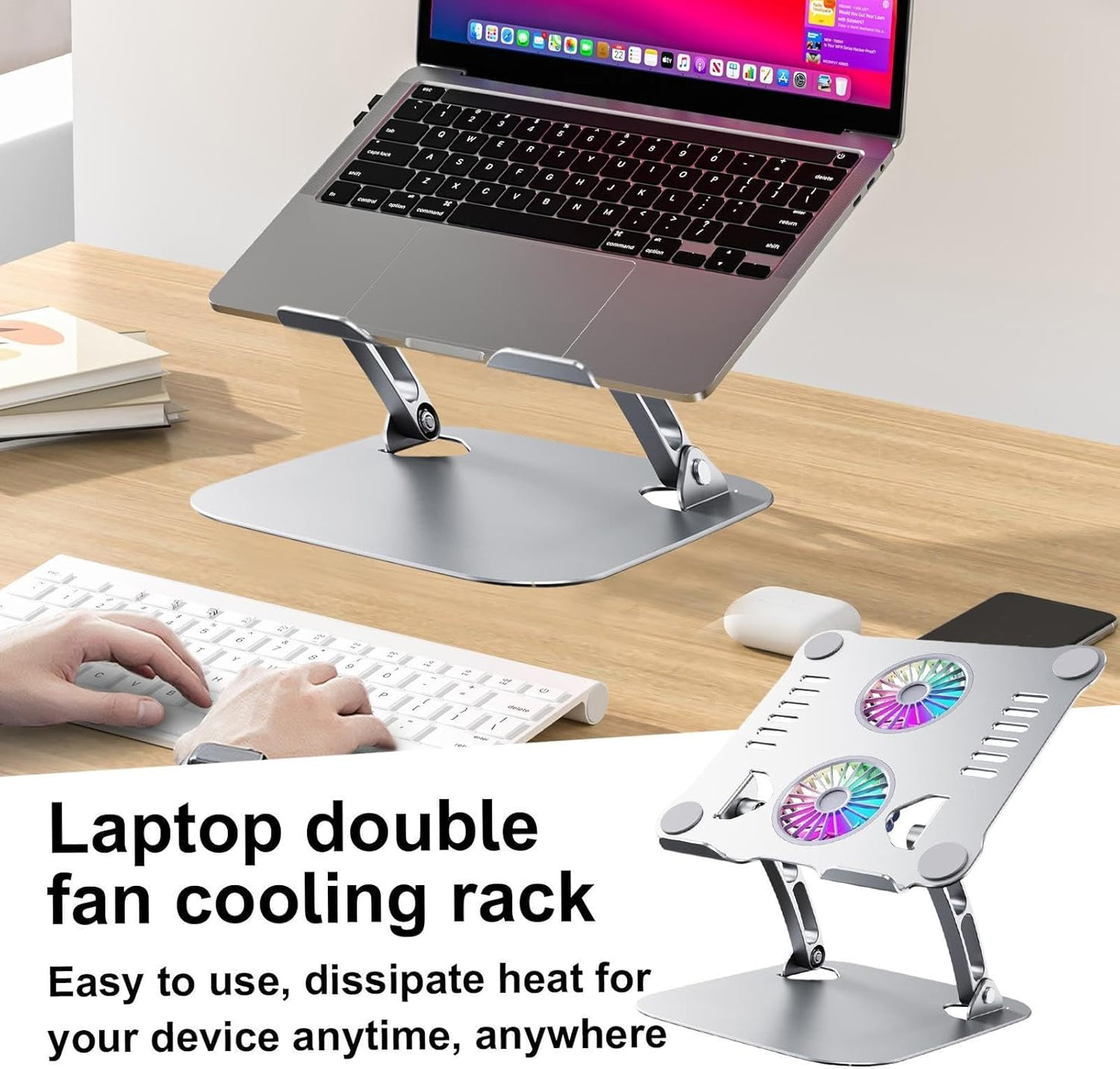 Laptop Stand Fan - Metal Laptop Cooling Stand, Adjustable Laptop Cooling Pad | Ergonomic Foldable Lifting Laptop Cooling Pad, Lifting Laptop Cooling Stand for Home Business, (53x8.46x11.81 Inches)