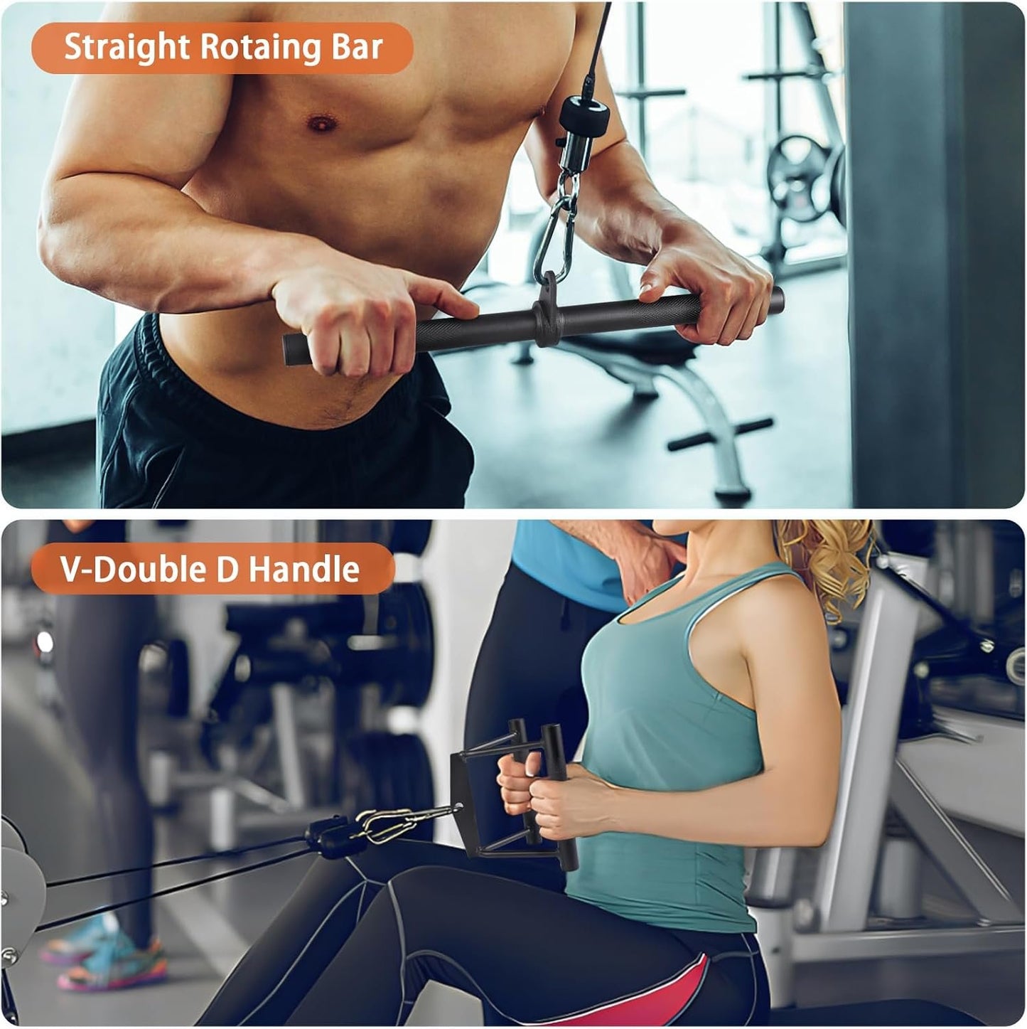 Workout Cable Machine Attachment for Home Gym, SERTT LAT Pulldown Attachments, Cable Accessories for Weight Training, Straight Pull Down Bar, Tricep Rope, Double D Row Handle