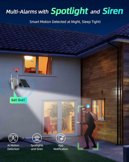 MaxiViz Solar Security Camera Wireless Outdoor, 360Â° View Cameras for Home Security Outside with AI Motion Detection, 2K Color Night Vision, Two-Way Talk, IP66 Weatherproof, SD/Cloud Storage (2 Pack)