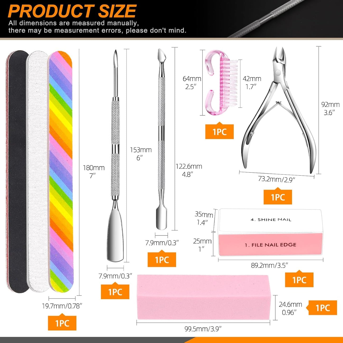Rustark 9Pcs Nail File Set Includes Nail Files, Nail Sponge Buffer Blocks Polished, Cuticle Nipper, Nail Dust Brush, Nail Cuticle Pusher for Nail Care Manicure Nail Cuticle Trimming