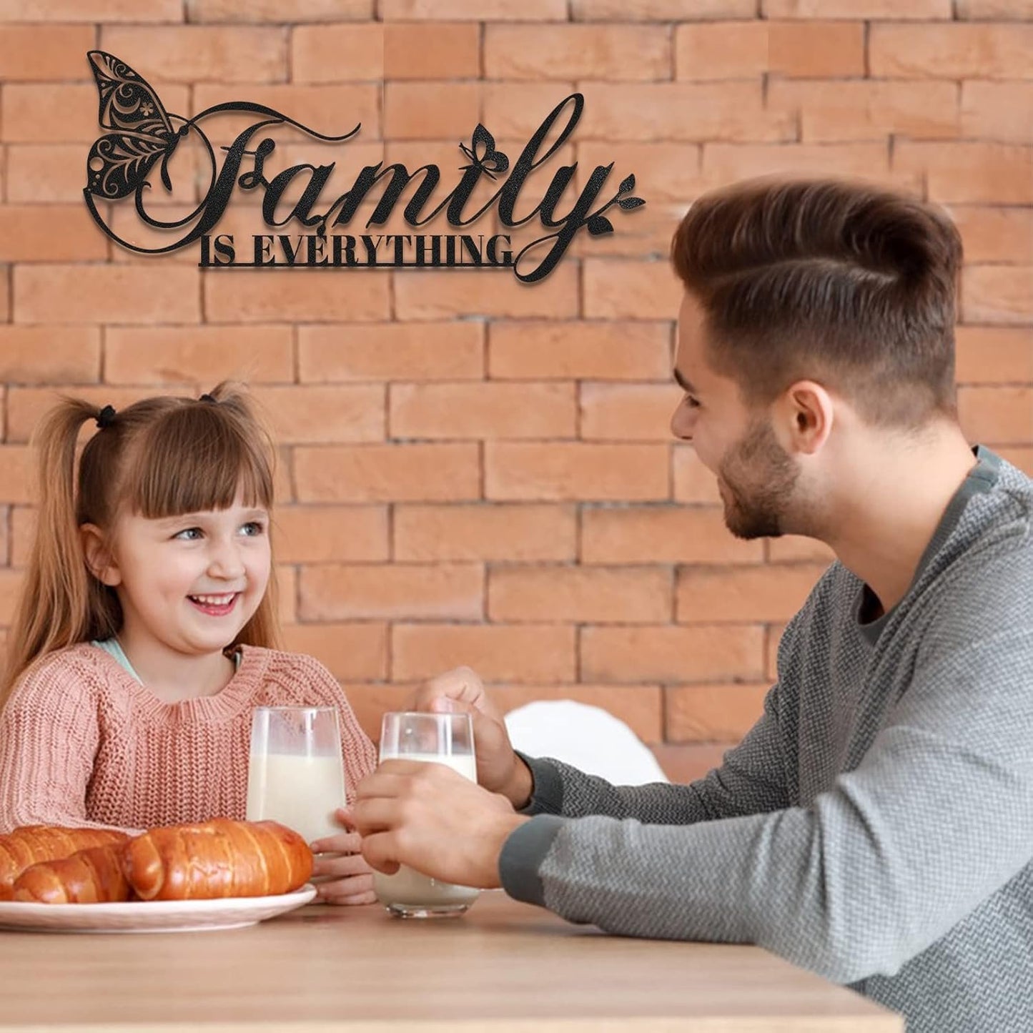 Family Signs Metal Wall Decor, Family Is Everything Word Sign with Butterfly for Home Decor Wall, Black Iron Wall Art Plaque Decorations for Living Room, Dining Room, Bedroom, Housewarming, 17”x6.3” (Family)