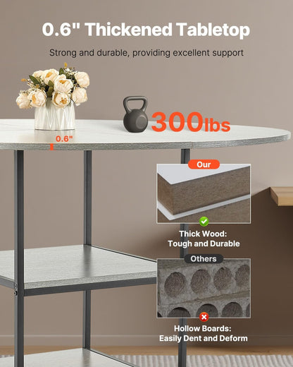 VEVOR Round Dining Table, 47 inch Wood Table for 2-4 Person, Modern Circle Dinner Furniture, Leisure Tables with Storage Shelf and Metal Legs, for Home Kitchen Living Room, Grey (Only Table)