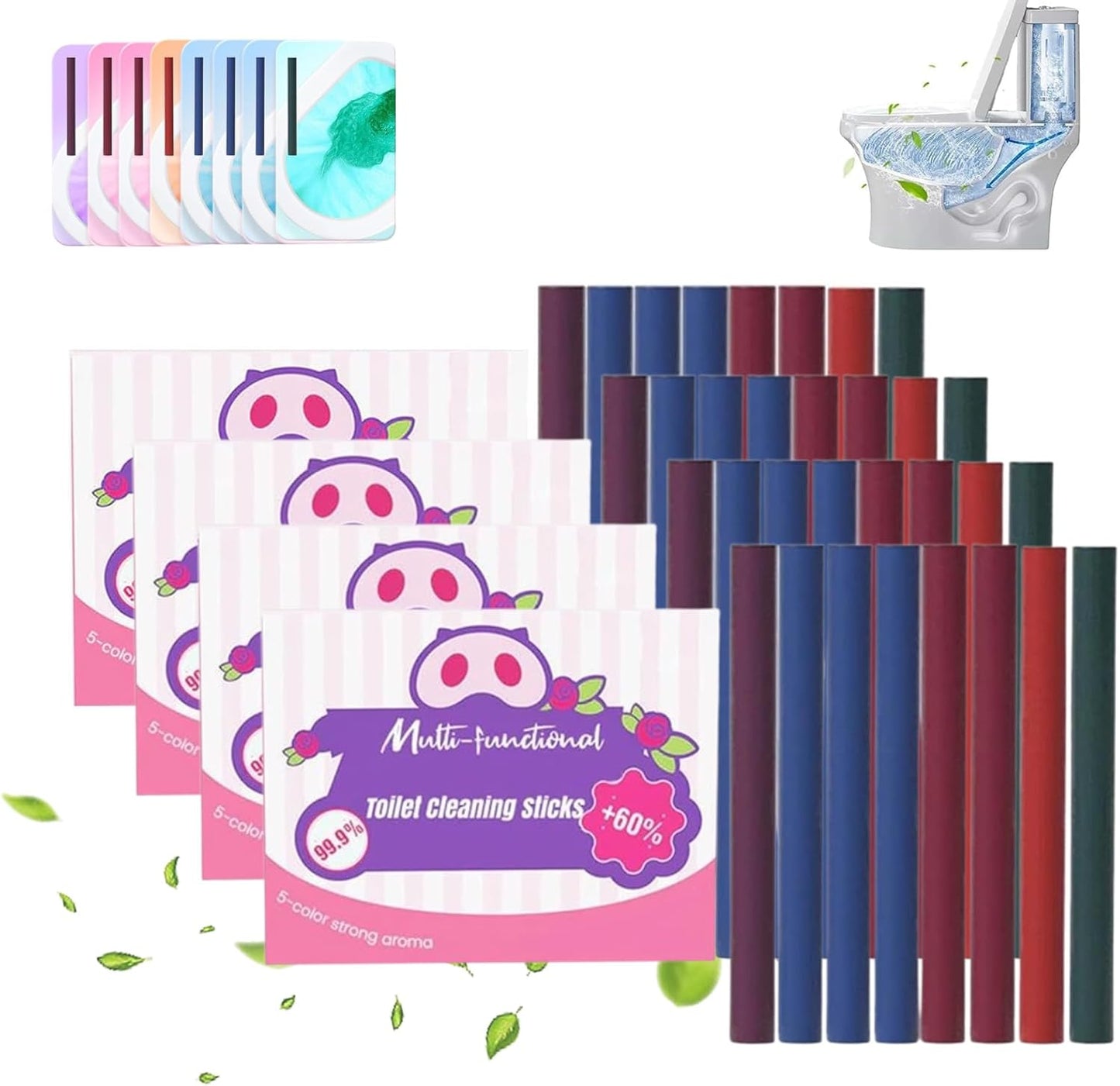 Sciasi Toilet Cleaning Sticks, Multifunctional Drop in Tank Cleaner, Deodorizing Toilet Cleaning Sticks, Easy to Use, Automatic Long Lasting Freshness, Essential Bathroom Deodorization (4Pcs)