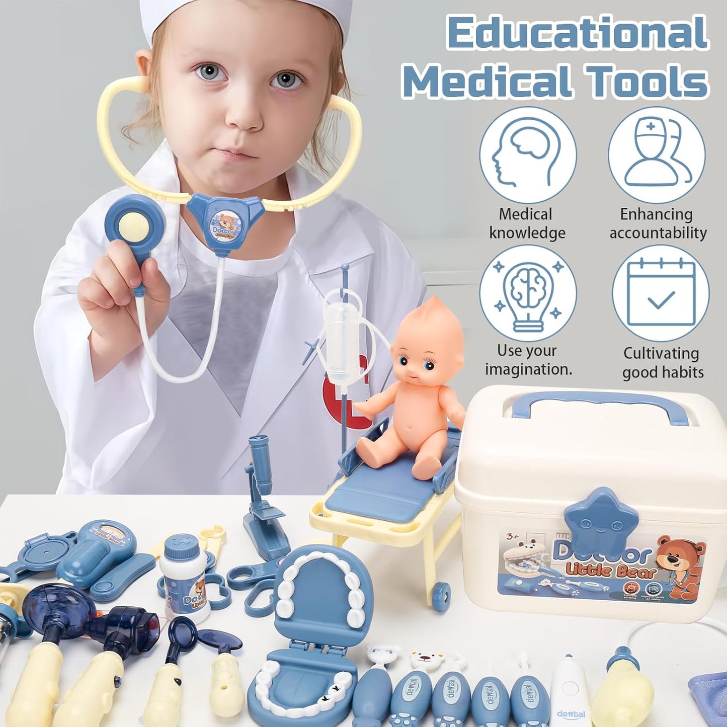 MR.TIMELAG Deluxe Doctor Play Set for Kid - 24PCS Pretend Play Medical Kit with Realistic Toy Doctor Tool, Electronic Stethoscope, & Carrying Case - Educational Role Play Toy Gift for Boys & Girls Age