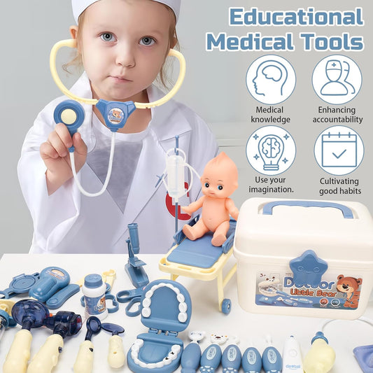 MR.TIMELAG Deluxe Doctor Play Set for Kid - 24PCS Pretend Play Medical Kit with Realistic Toy Doctor Tool, Electronic Stethoscope, & Carrying Case - Educational Role Play Toy Gift for Boys & Girls Age