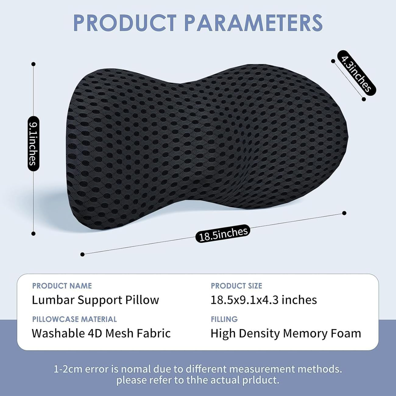 Lumbar Support Pillow for Lower Back Pain Relief – Ergonomic Streamline Memory Foam Cushion for Office Chair, Car Seat, Bed, and Sleeping – Ideal for Drivers and Office Workers (Black)