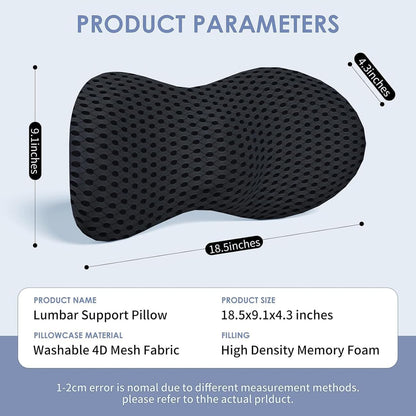 Lumbar Support Pillow for Lower Back Pain Relief – Ergonomic Streamline Memory Foam Cushion for Office Chair, Car Seat, Bed, and Sleeping – Ideal for Drivers and Office Workers (Black)